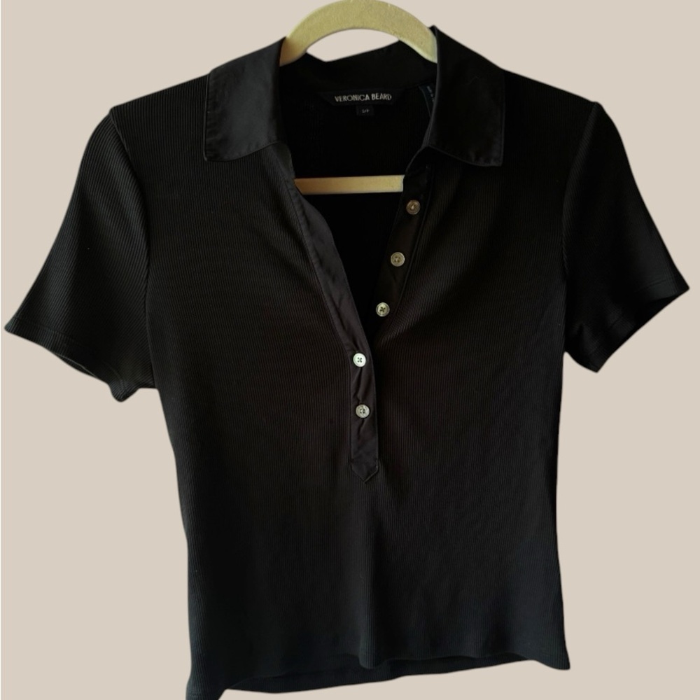 Veronica Beard Black Kearney Short-Sleeve Button Polo Tee